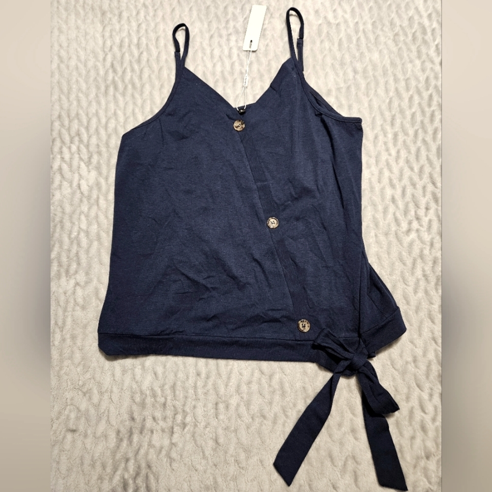 Blue tank top with tie @ waist